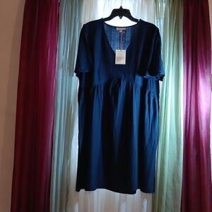 New 100% Rayon Blue & Black Dress With Side Pockets Size Small New With Tags